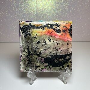 Abstract Canvas Blacklight Resin Art with Black and Orange Accents